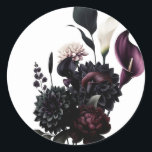 Sticker Rond Dark Moody Romantic Floral Mariage blanc<br><div class="desc">customisez avec n'importe quel texte.</div>