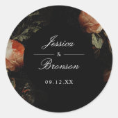 Sticker Rond Dark Moody Romantic Floral Néerlandais Mariage (Devant)