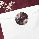 Sticker Rond Dark   Moody Rustique Floral Wedding Favoriser<br><div class="desc">De belles fleurs peintes sur un arrière - plan peint foncé jumelé à une typographie élégante donnent à ce mariage un autocollant foncé, maussade et style romantique. Modifiez simplement le modèle avec vos informations et choisissez n'importe quelle option. Des articles mariages de coordination sont disponibles dans notre magasin ou voir...</div>