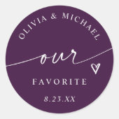 Sticker Rond Dark Plum Purple Our Favorite Wedding Treat Bag (Devant)
