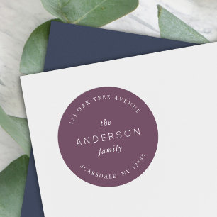 Sticker Rond Dark Purple Nom de famille Adresse de retour
