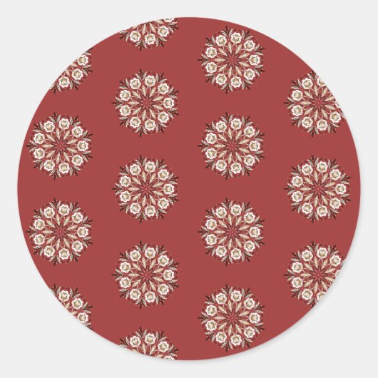 Sticker Rond Dark red and white Norwegian Rosemaling floral  (Devant)