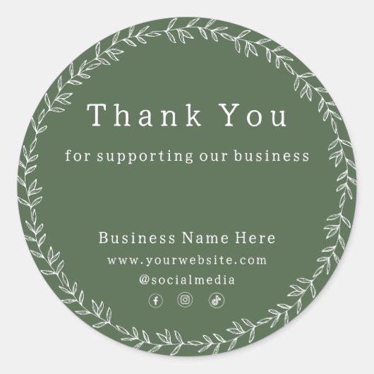 Sticker Rond Dark Sage Green Chic Whimsical Business Mariage (Devant)