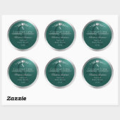 Sticker Rond Dark Teal Product Label with Silver Frame Monogram (Feuille)