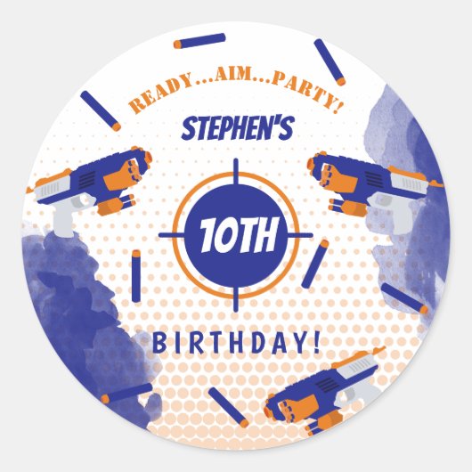 Sticker Rond Dart Gun Bataille War Boys Anniversaire (Devant)