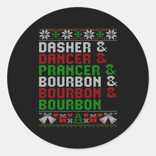 Sticker Rond Dasher Dancer Prancer & Bourbon Xmas Holiday U (Devant)