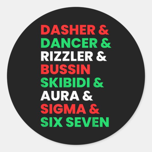 Sticker Rond Dasher Dancer Prancer &amp; Rizzler 67 Funny Kids  (Devant)