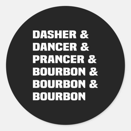 Sticker Rond Dasher Dancer Prancer And Bourbon Christmas Holida (Devant)
