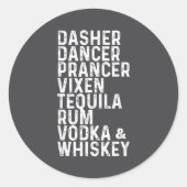 Sticker Rond Dasher Dancer Prancer Vixen Tequila Rum Vodka And (Devant)