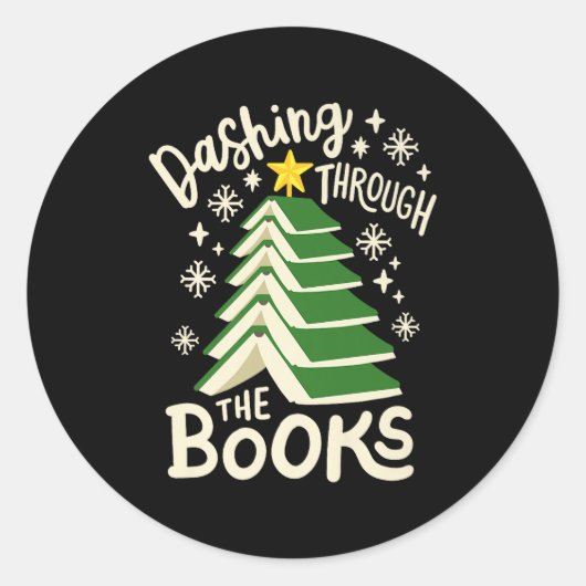 Sticker Rond Dashing Through The Books Christmas Book Lovers Me (Devant)