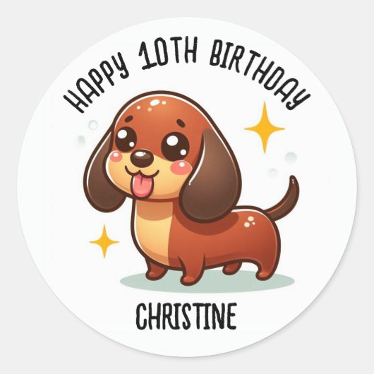 Sticker Rond Dashound mignonne Anniversaire Fête faveurs (Devant)