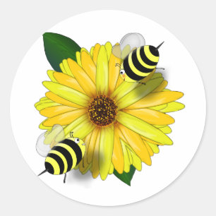Sticker Rond Date de déjeuner de l'abeille sur Fleur Jaune