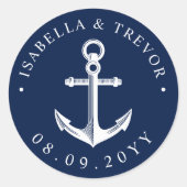 Sticker Rond Date du Mariage Ancre nautique (Devant)
