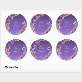 Sticker Rond Date + Mariée, Noms de chambre Fleurs mauves viole (Feuille)
