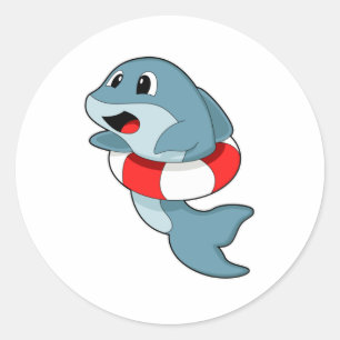 Sticker Rond Dauphin à la natation avec anneau de natation