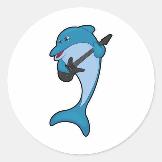Sticker Rond Dauphin à Musique avec Guitare (Devant)