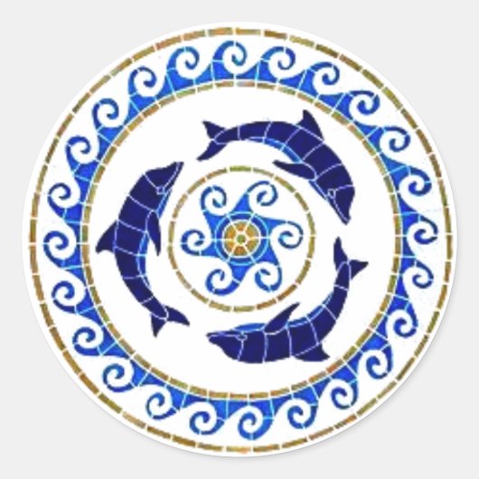 Sticker Rond Dauphin - Carrelage mosaïque (Devant)