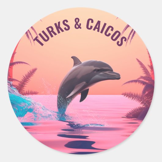 Sticker Rond Dauphin de Turc et Caicos (Devant)