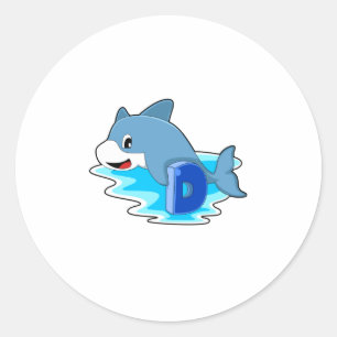 Sticker Rond Dauphin en natation avec lettre