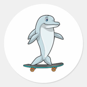 Sticker Rond Dauphin en patinage avec skateboard