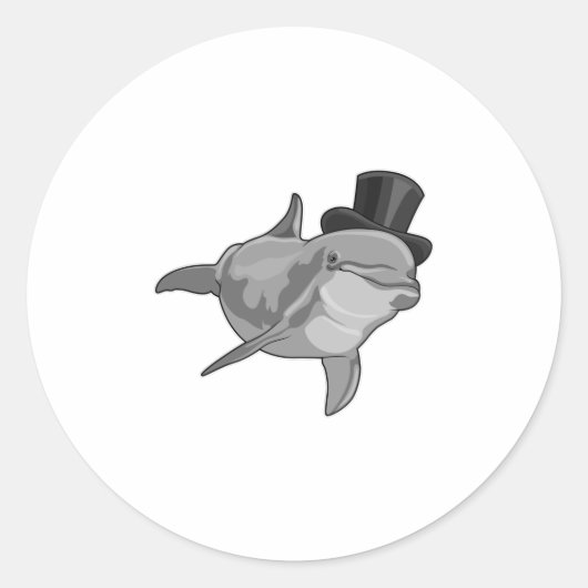 Sticker Rond Dauphin en tant que Gentleman avec chapeau supérie (Devant)