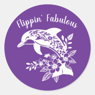 Sticker Rond Dauphin hawaïen Fabulous-violet