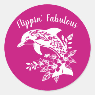 Sticker Rond Dauphin hawaïen Flippin Fabulous-rose
