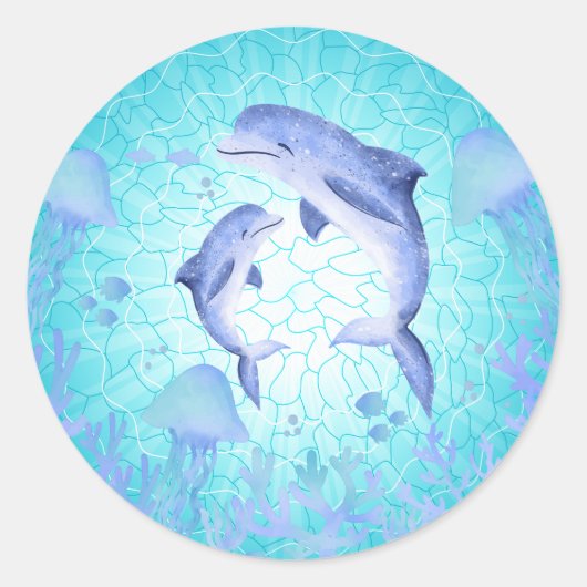 Sticker Rond Dauphin, méduse (Devant)