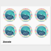 Sticker Rond Dauphin mignon; Baby shower coloré Chevron (Feuille)