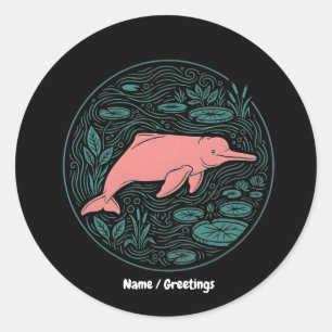 Sticker Rond Dauphin Rose Boto de la Rivière Faune Art Mat Salm