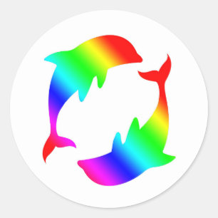 Sticker Rond Dauphins arc-en-ciel