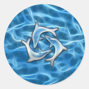 Sticker Rond Dauphins dans l'eau