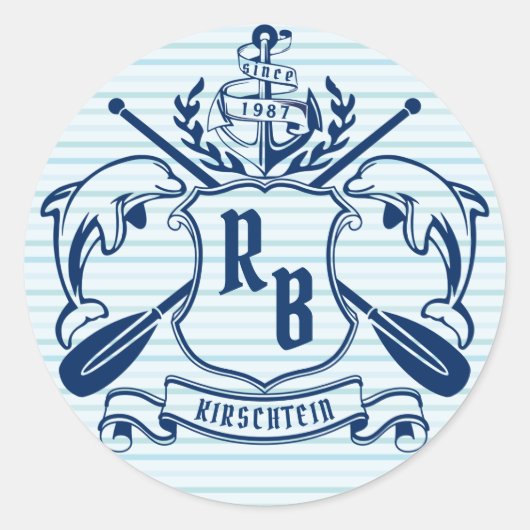Sticker Rond Dauphins de l'Emblème côtier Ancre Oar Shield Naut (Devant)