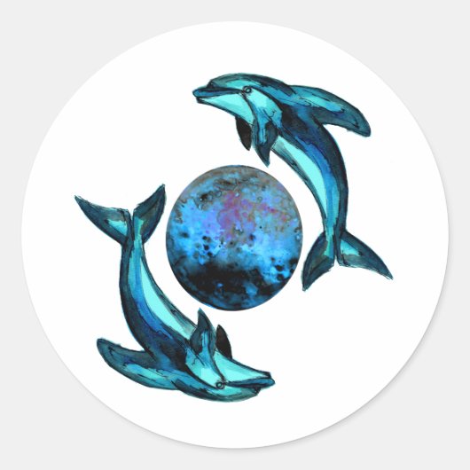 Sticker Rond Dauphins de lune bleue (Devant)