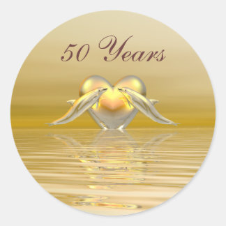 Sticker Rond Dauphins et Coeur du Golden Anniversaire