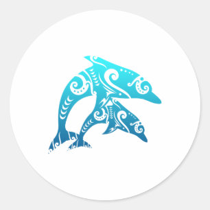 Sticker Rond Dauphins maoris tribus Tattoo Idée de cadeau bleu
