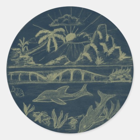 Sticker Rond Dauphins tropicaux (Devant)