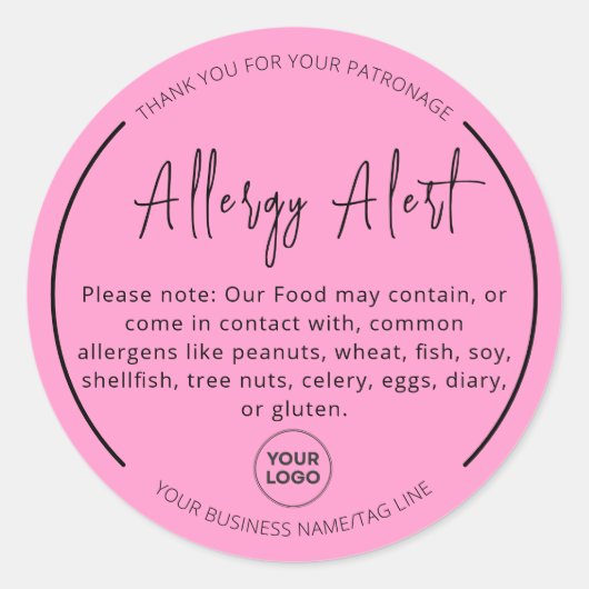 Sticker rond d'avertissement d'allergie rose (Devant)