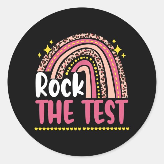 Sticker Rond Day Rock The Test Teacher Test Day Rainbow Leop (Devant)