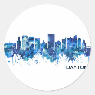 Sticker Rond Dayton Ohio Skyline Blue