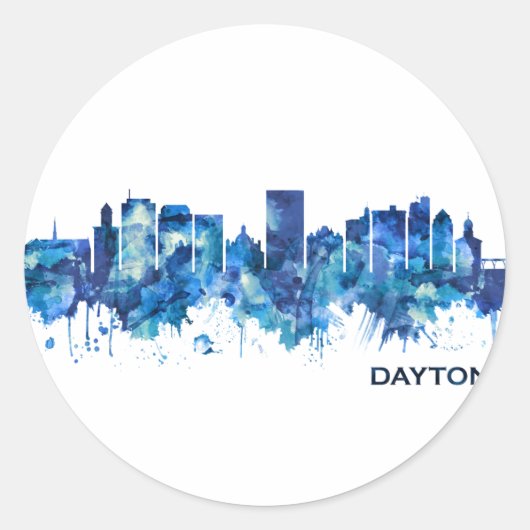 Sticker Rond Dayton Ohio Skyline Blue (Devant)