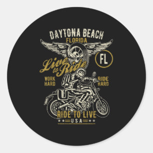 Sticker Rond Daytona Beach Florida Usa Moto Distressed De