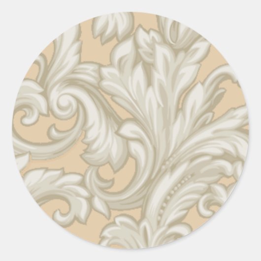 Sticker Rond Dazzling Damask, Peach et Tan (Devant)