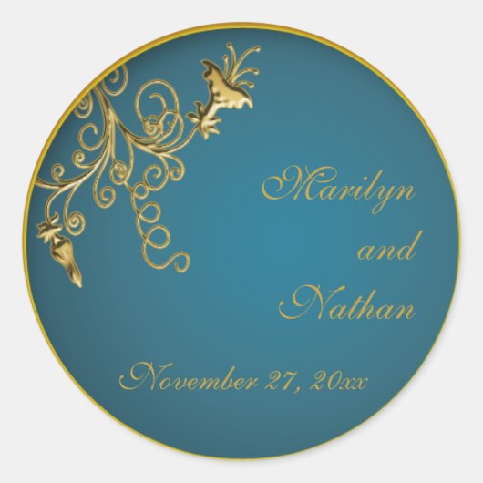 Sticker rond de 1,5 po en or sur monogramme Turquo (Devant)