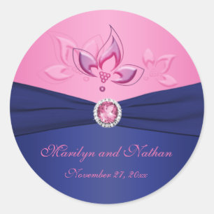 Sticker rond de 1,5 po Marine et rose Floral