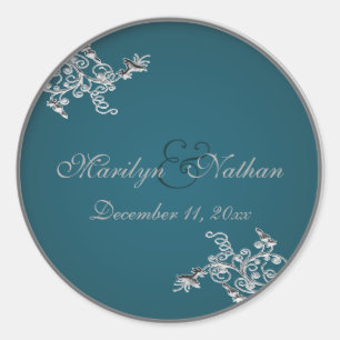 Sticker rond de 1,5 po turquoise sur monogramme d'