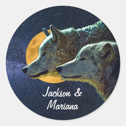 Sticker Rond De beaux loups gris en pleine nuit (Devant)