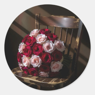 Sticker Rond De jolies roses sur une chaise rustique  