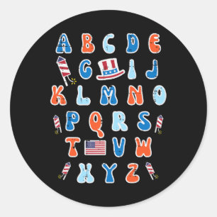 Sticker Rond De Juillet Abc Alphabet Patriotique Enseignant Pré