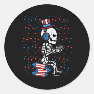 Sticker Rond De Juillet Squelette Joueur Drôle Amérique Garçons